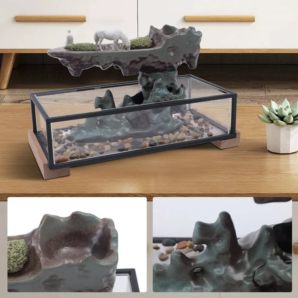 Desktop Fountain Tabletop Water Fountains with Fish Tank Bedroom Decoration