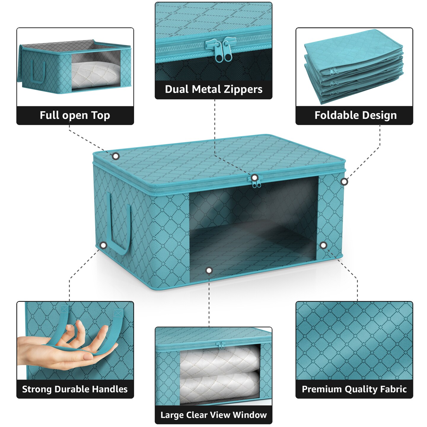 Sorbus Medium Clothes Storage Bags 6 Pack - Foldable Blanket Organizer Bins with Window, Lids, and Handles