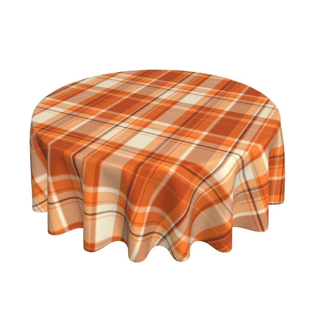 Fall Tablecloth 60 Inch Round Autumn Thanksgiving Plaid Table Cloth Dust-Proof Wrinkle Resistant Rustic Tablecloth for Holiday Kitchen Dining Room Party Picnic Indoor Outdoor