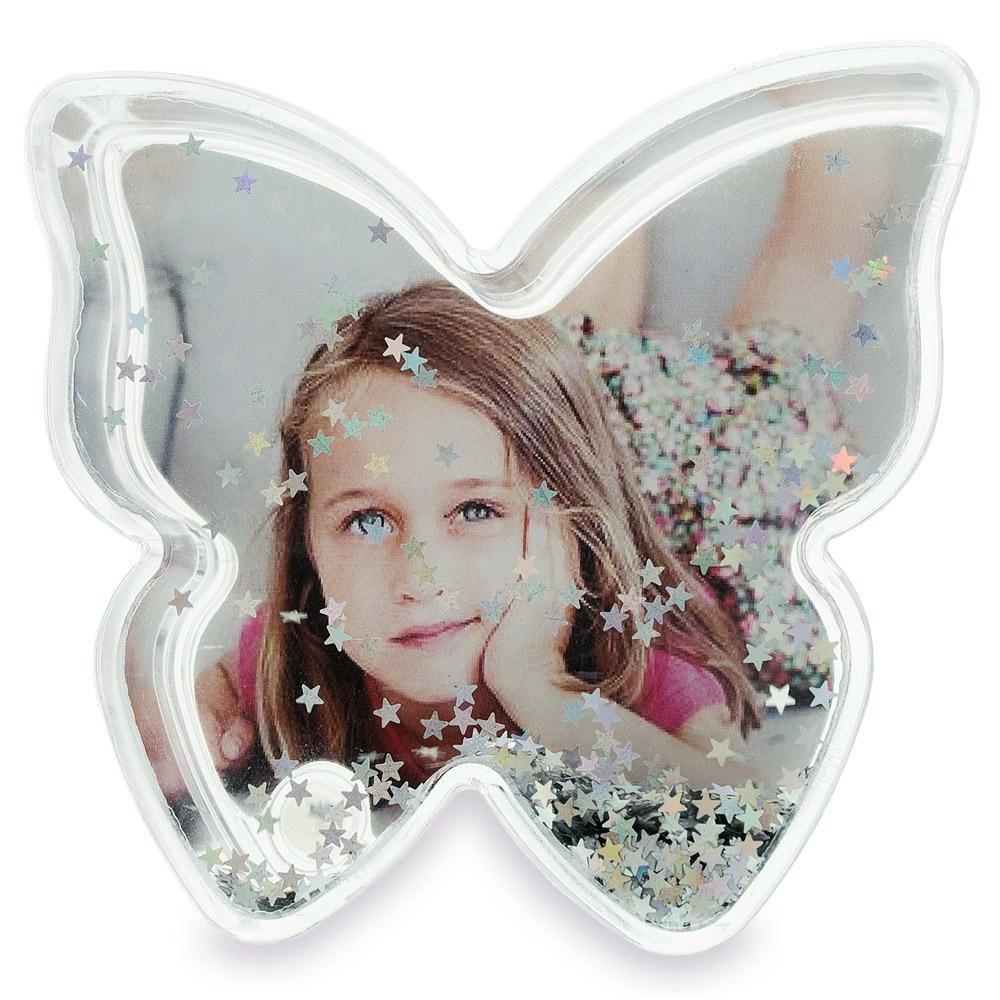 Butterfly Glittery Clear Acrylic Plastic Water Globe Picture Frame