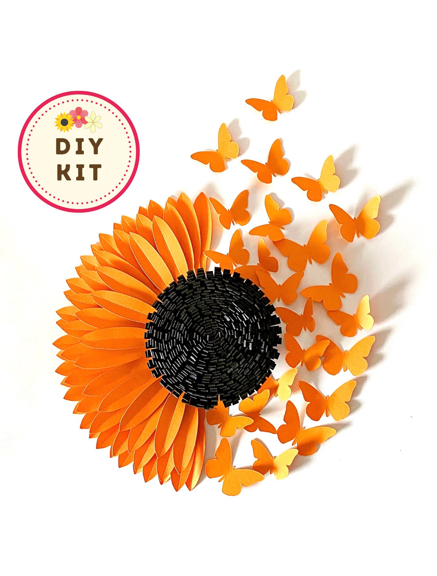 DIY Paper Flower Kit, Sunflower and Butterflies, Make your Own, Paper Flower Art, Arts and Crafts, Theme Party Decor, Crafts for Kids