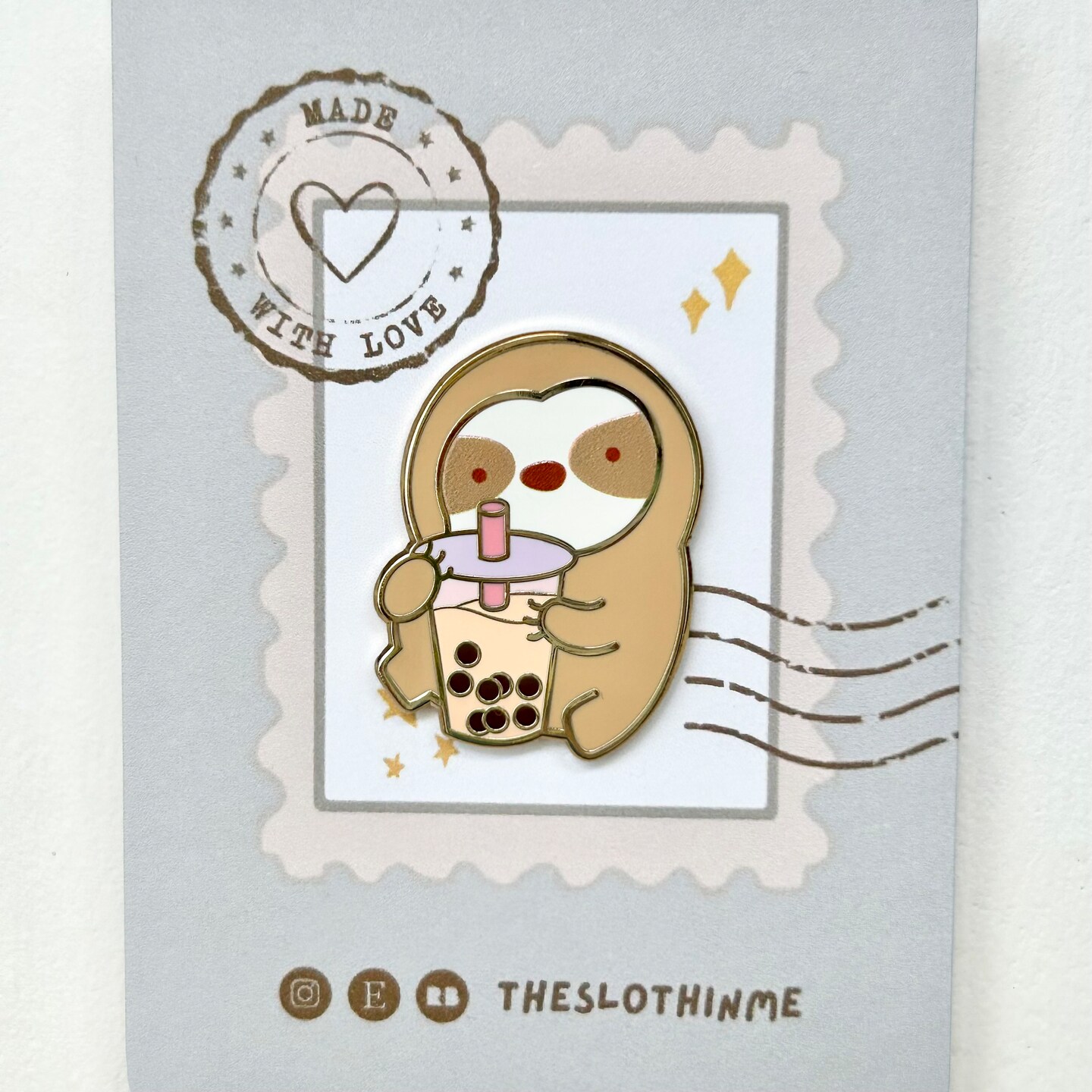 Sloth Loves Bubble Tea Enamel Pin