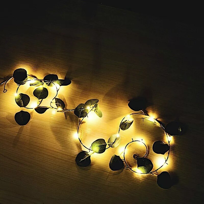 7 feet Green Eucalyptus Leaves LED GARLAND Battery Operated Fairy Lights Party