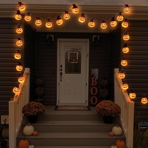 Solar Pumpkin Lights for Halloween Decorations Outside,2024 Newest Spooky Pumpkin Lights String for Outdoor Halloween Yard Decoration,Porch Decor,Halloween Camper Party Door Window Tree Decor
