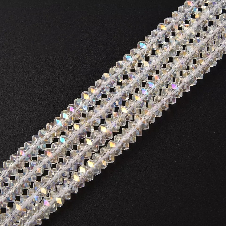 Clear AB K9 Crystal Glass Faceted Rondelle Beads Size 3x6mm 15.5&#x22; Strand