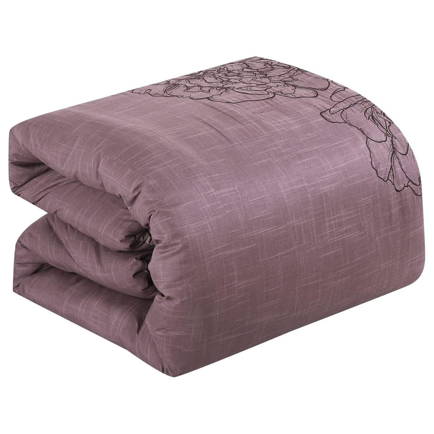 7 Pieces Keeya Purple Floral Comforter Set Peony Embroidery