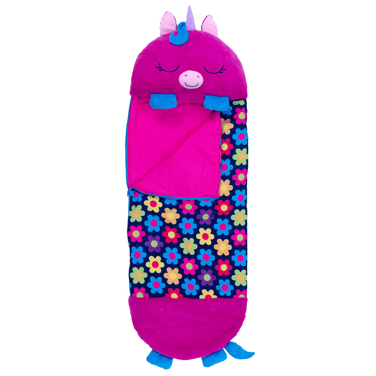 Happy Nappers: Pillow &#x26; Sleepy Sack: Large - Fiona The Purple Unicorn - 66 x 30&#x22;, 2-In-1: Plush Animal Opens To Sleeping Bag, Soft Character, Kids 7+