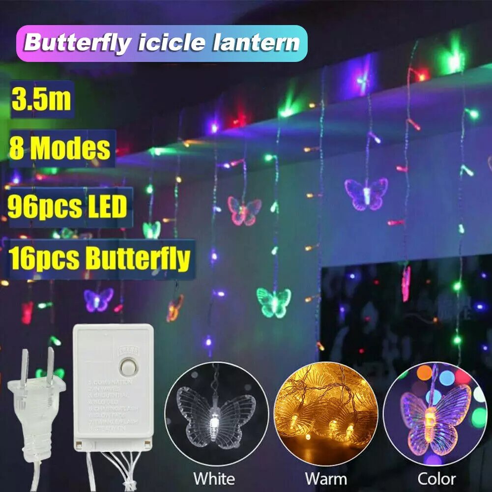 Kitcheniva 96 LED Butterfly Fairy String Curtain Lights Christmas Decor