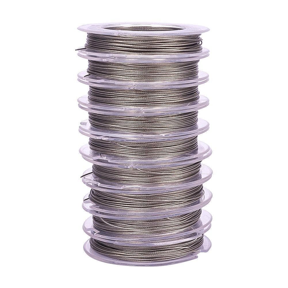 10 Rolls 0.45mm Steel Tiger Tail Beading Wire Stainless Steel Color Soft Flexible Jewelry Wire for Jewelry Making, Bead Stringing, Crafting(10yard/ roll, 100yard totally)