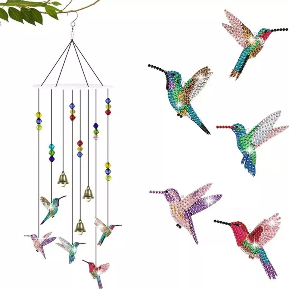 Diamond Painting Hummingbird Diamond Art Wind Chimes Crafts Kit for Garden Decor