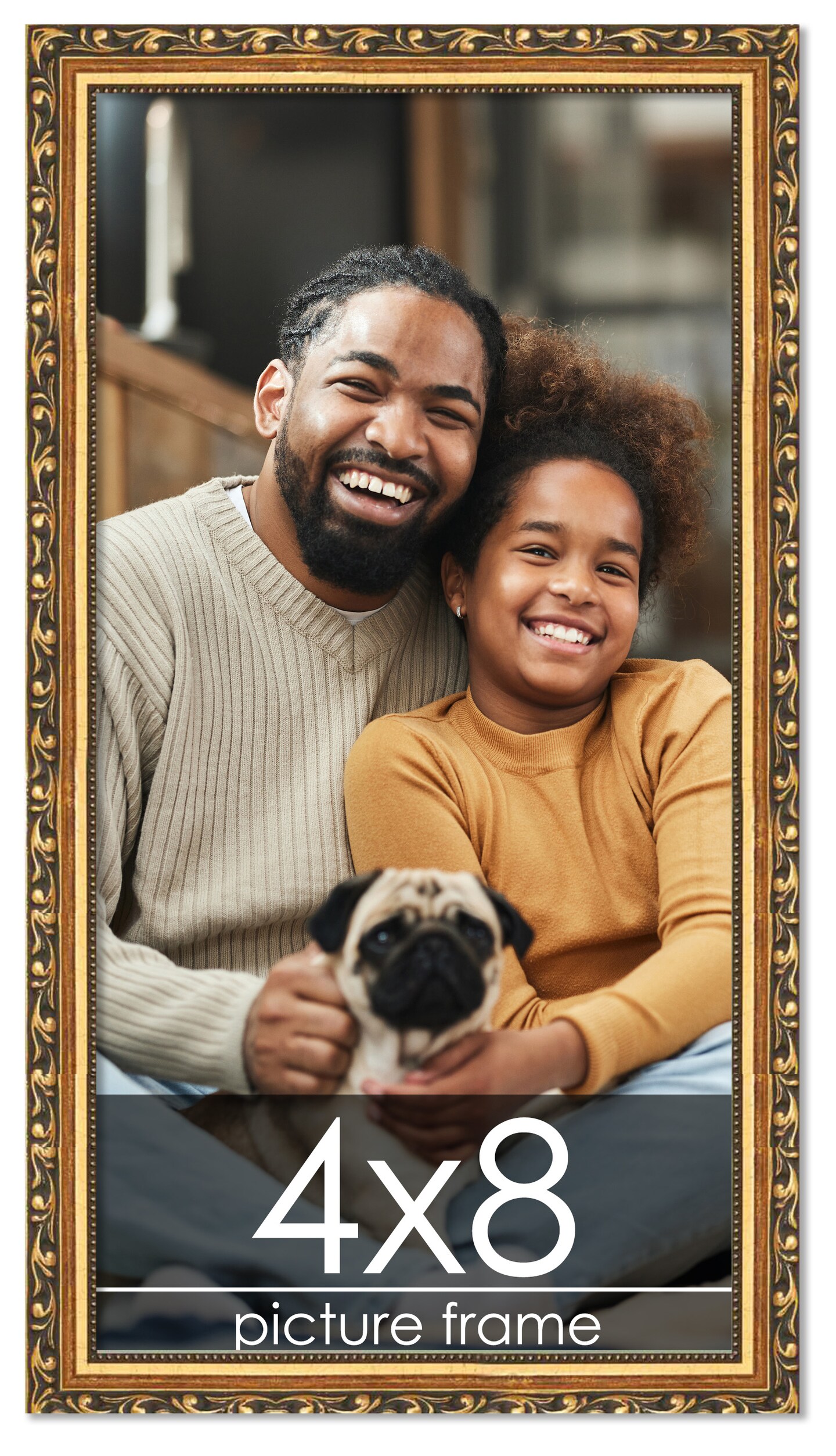 4x8 Museum-Quality Picture Frame with UV-Resistant Acrylic &#x26; Acid-Free Backing, Available in 4 Finishes - Gold, Silver, Bronze, and Black