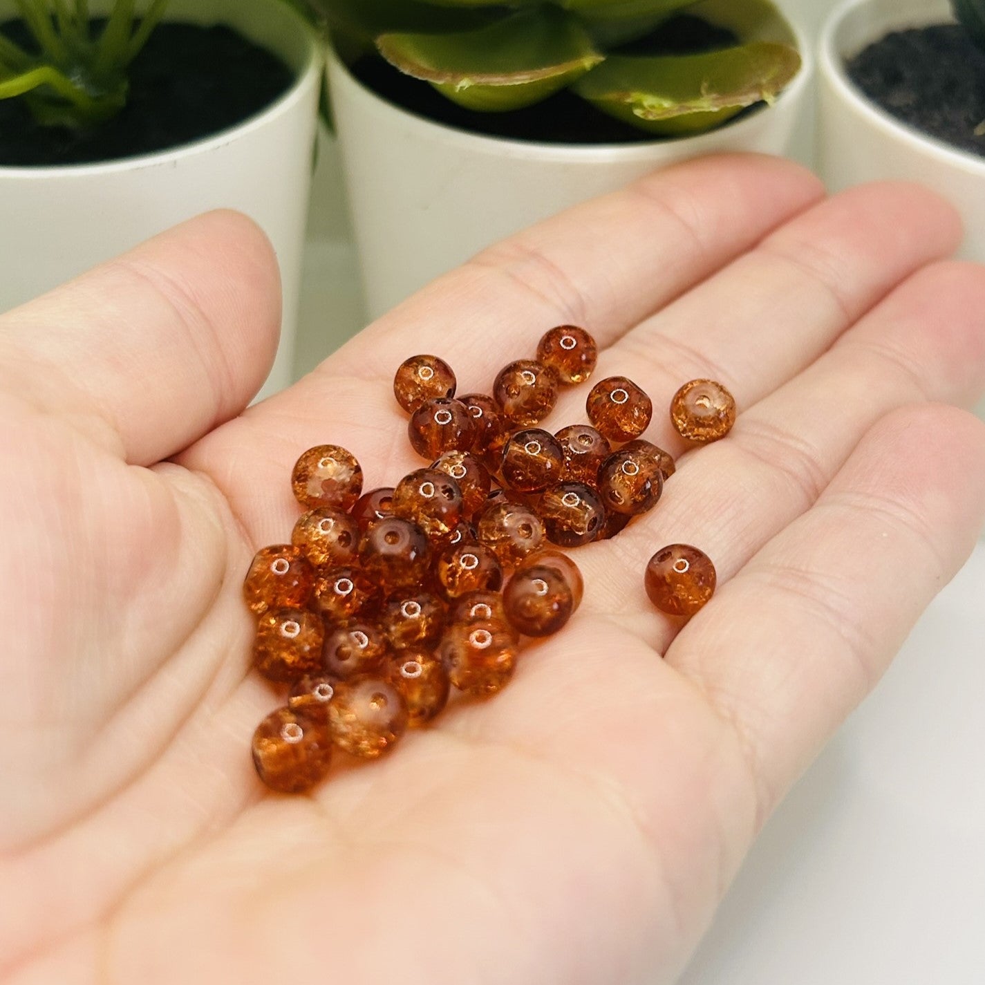 1 strand (aprx 133 beads) 6 mm Brown Glass Crackle Beads
