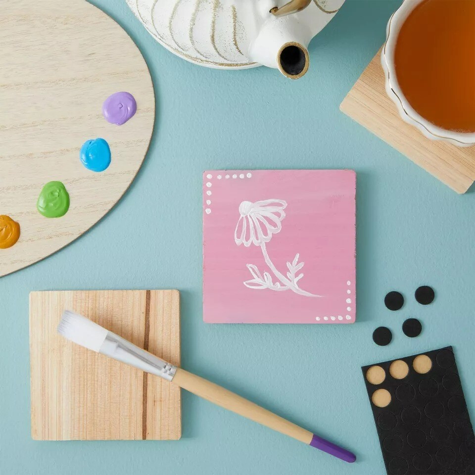 Wood Coasters, 12 Pack Square Unfinished Wooden Coasters with Non-Slip Foam Dot