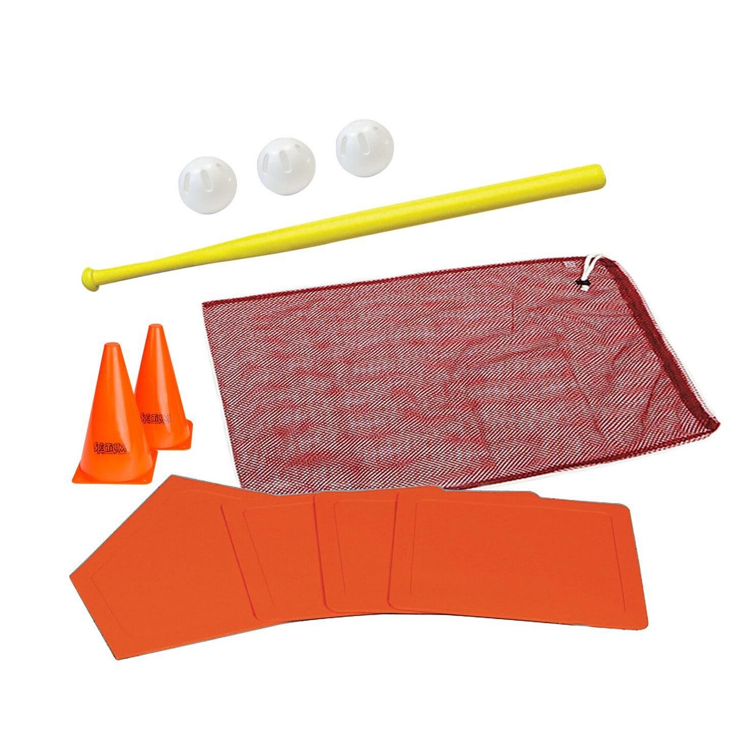 Baseball Fun Pack. Play Anytime and Anywhere with this All Inclusive Pack. Includes Bases, Foul Line Markers, Storage Bag and 3 Balls and a Bat from The Wiffle Ball Company.