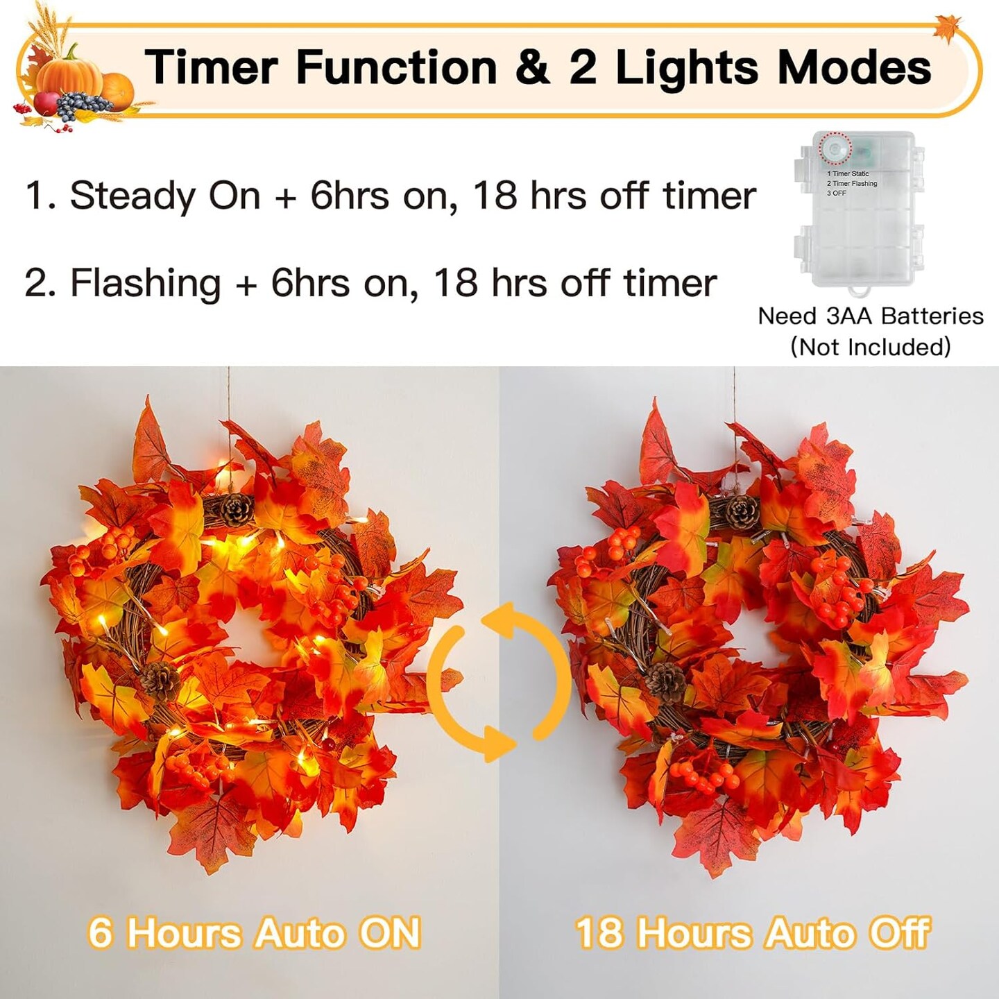 suddus Fall Garland with Lights Battery Operated