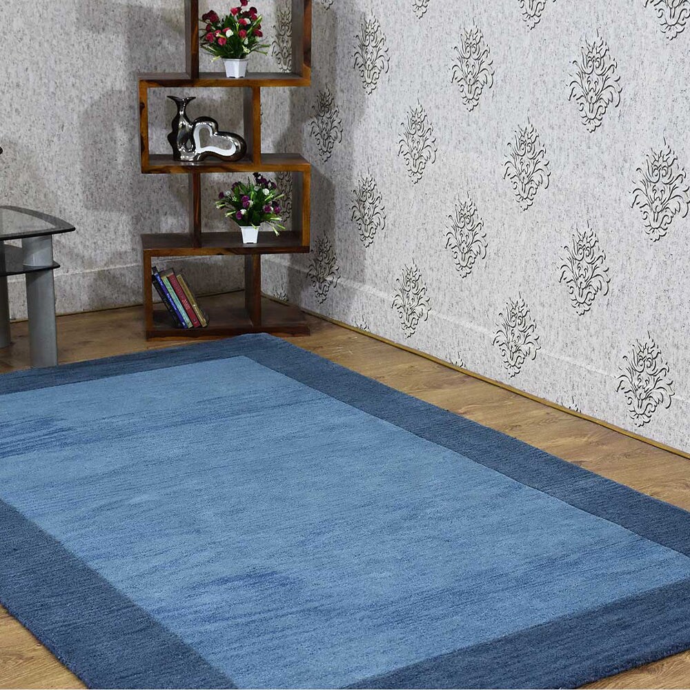 Hand Tufted Wool Area Rug Blue K00201 Contemporary Design Soft High ...