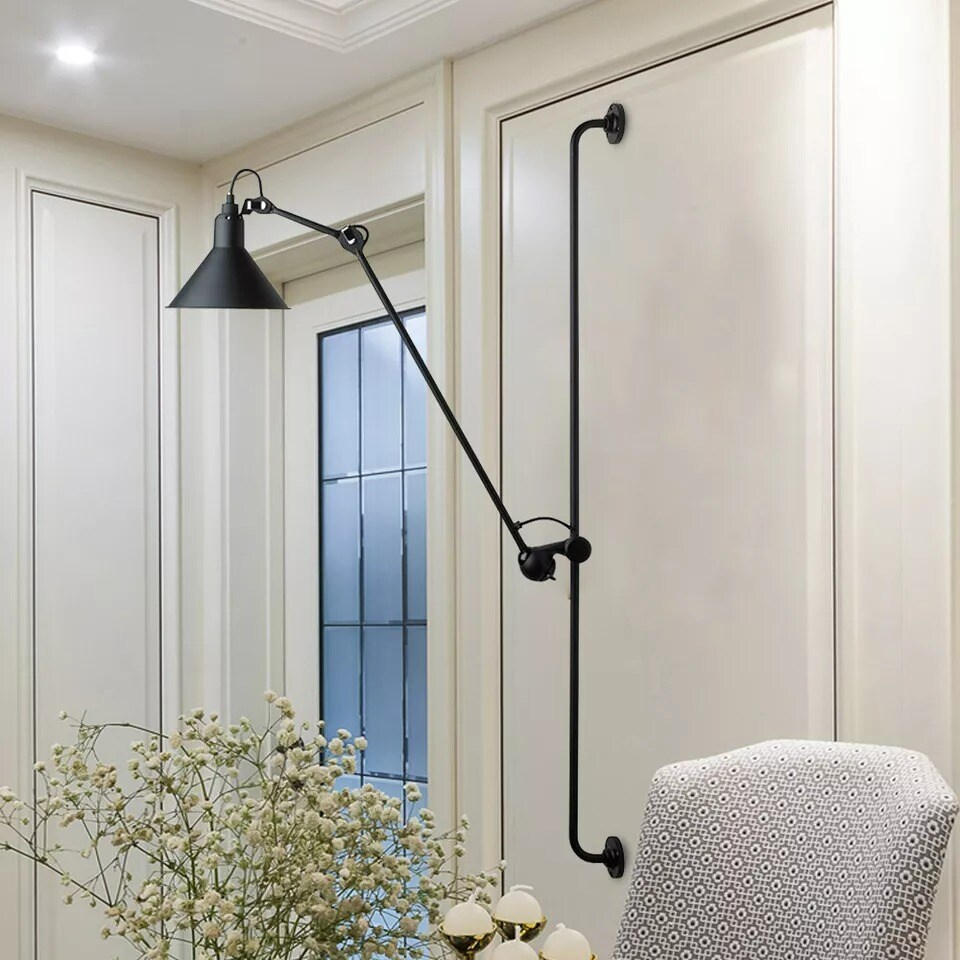 Adjustable Black Rocker Wall Lamp Wall Sconce Long Arm LED Bedside Light Fixture