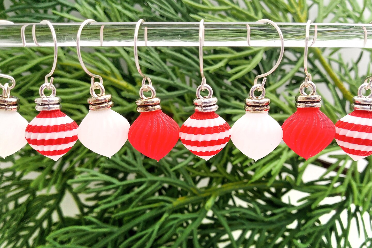 Red & White Stripe Miniature Ornament Mix, 8 pc, Tiny Baubles for Dollhouse Christmas Trees, Adorabilities