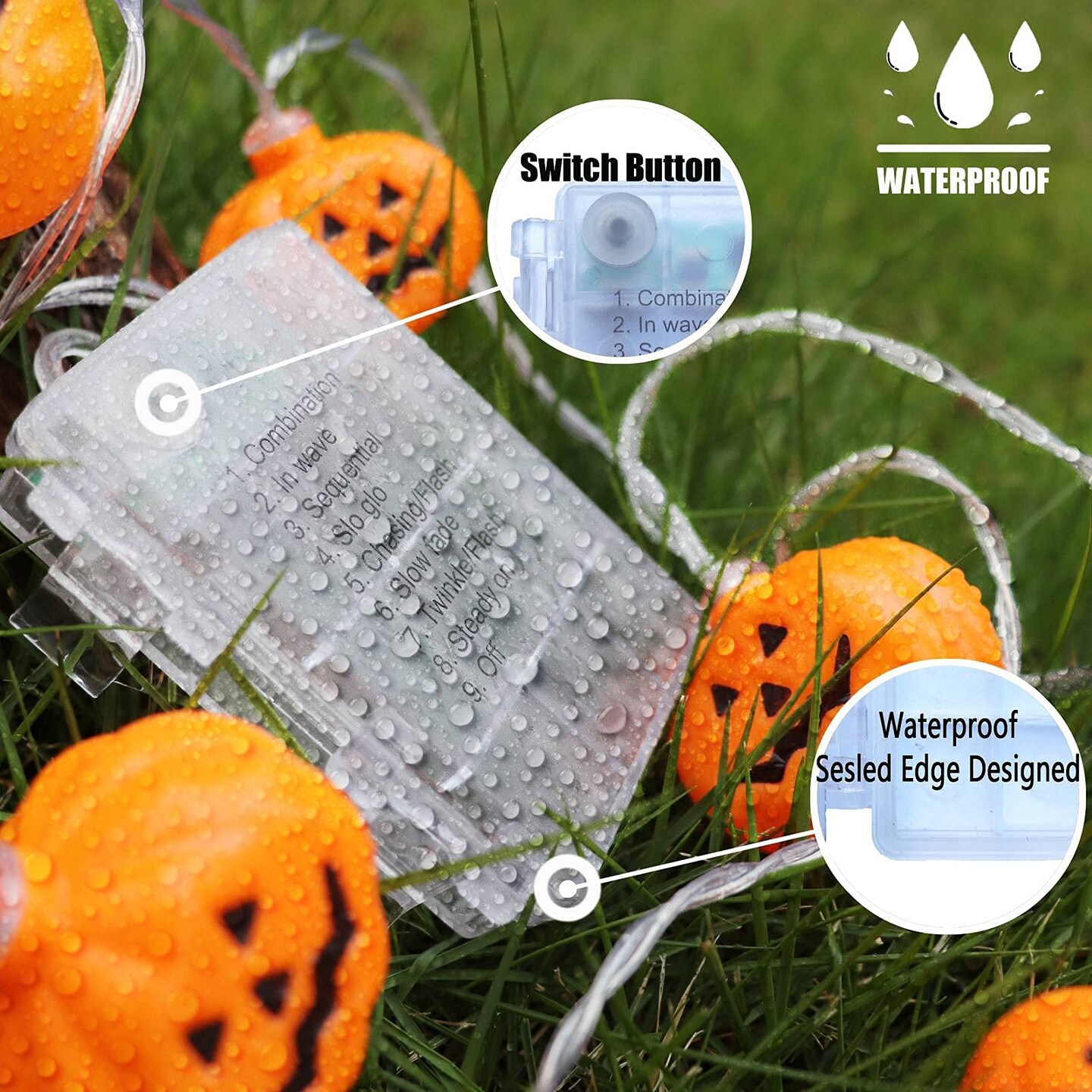 Halloween Pumpkin String Lights, 30 LED 16.4 FT 8 Modes Timer 3D Waterproof Orange Jack-O-Lantern Battery Operated Decorative Twinkle Lights for Indoor Bedroom Camper Decor Party Decorations