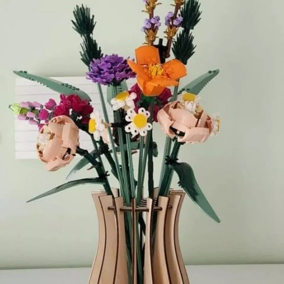 Vase for Fake Flowers,Wooden Puzzle Display Stand Set Assemble for Roses Blossom