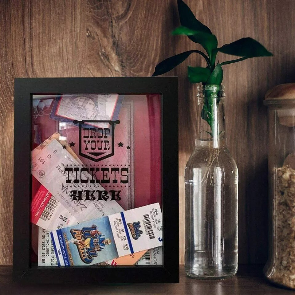 Ticket Shadow Box - Wood with Plexiglass - 8&#x22; x 10&#x22; - 4&#x22; Ticket Slot -