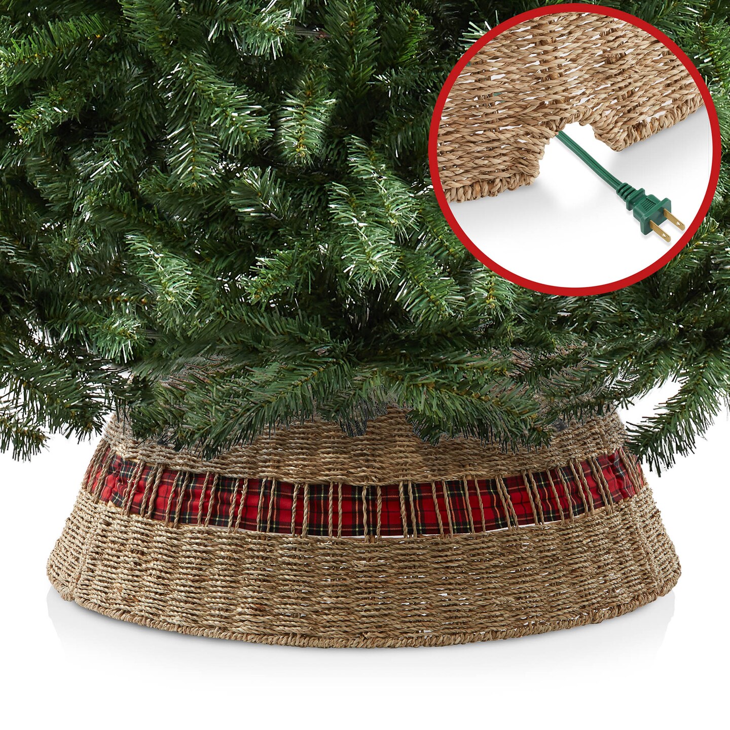 Casafield Christmas Tree Collar, Woven Farmhouse Tree Base Cover with Cord Cut Out