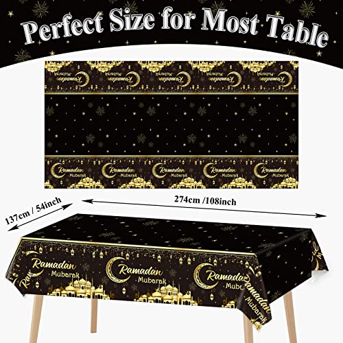 3 Pieces Ramadan Mubarak Tablecloths Eid Mubarak&#xA0;Party Table Decorations Ramadan Kareem Party Decorations Supplies Black and Golden&#xA0;Rectangle&#xA0;Table&#xA0;Cover&#xA0;for Eid Al-fitr Dinning Room Party Favors