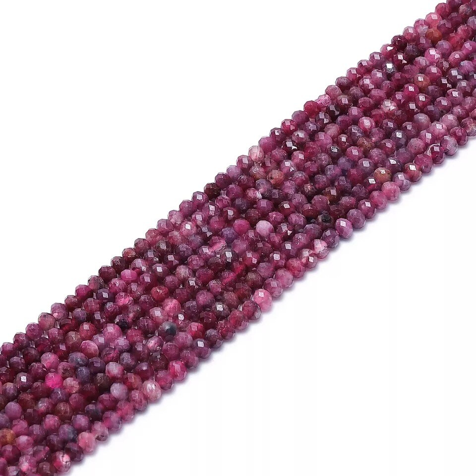 Natural Red Tourmaline Faceted Rondelle Beads Size 3x4mm 15.5&#x27;&#x27; Strand