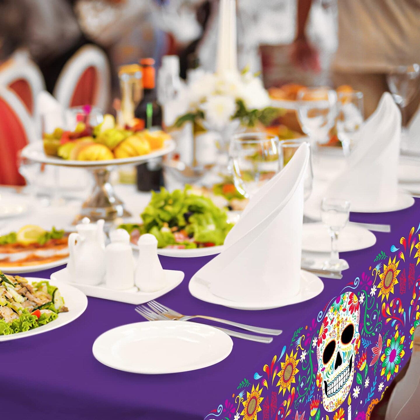 Day of The Dead Sugar Skull Tablecloth (Multi Color) 108&#x22;L x 54&#x22;W