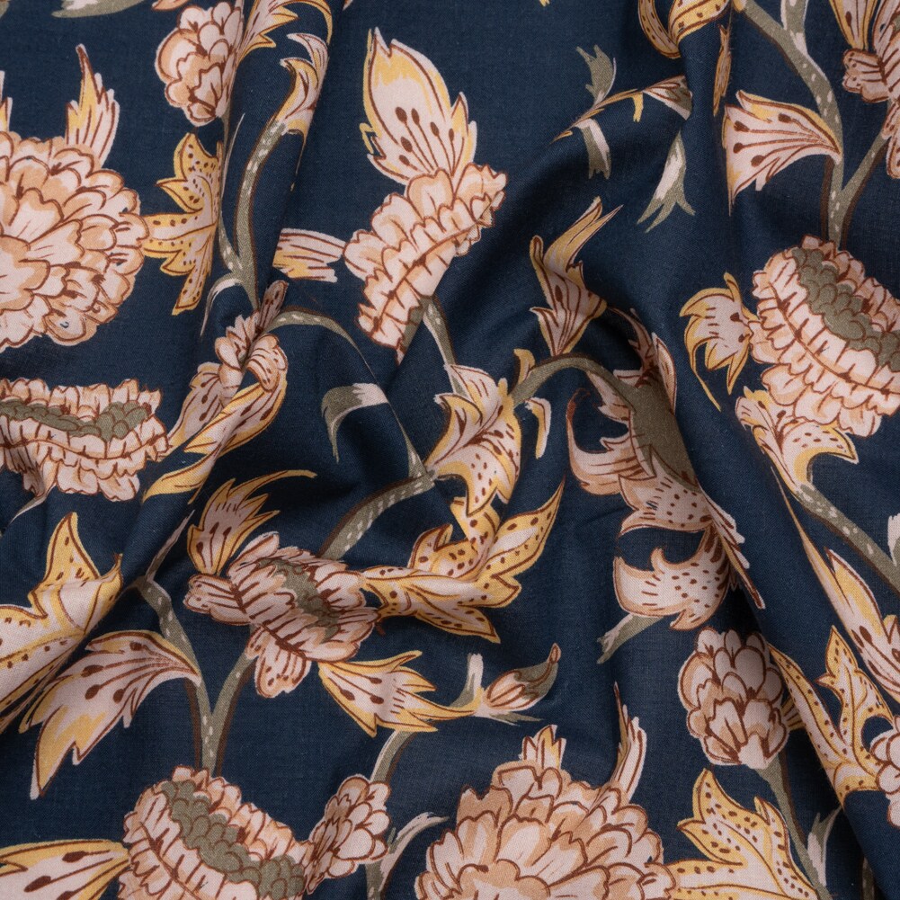 1 Yard Cotton Voile Fabric Navy Leafy Floral Whispering Willows Fabric