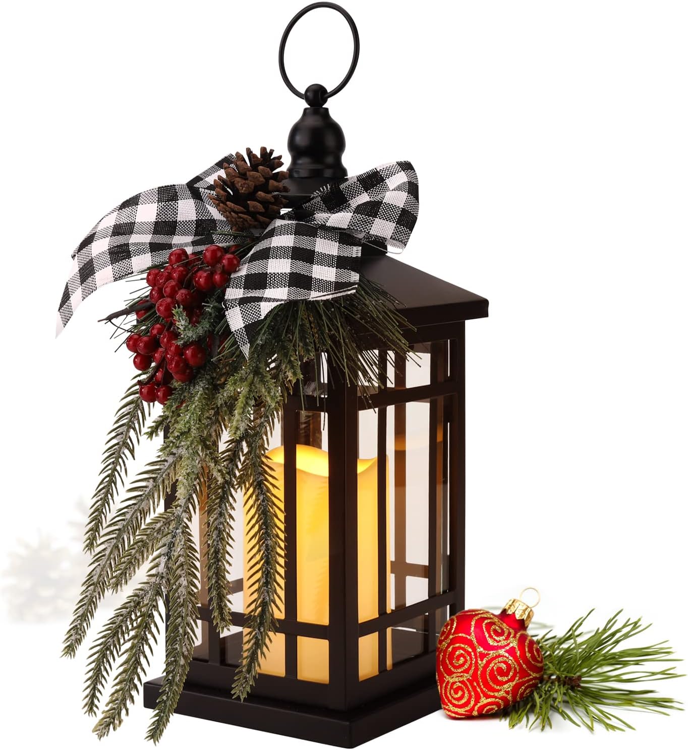 Christmas Decorations Christmas Lantern, Christmas Decorative Candle Lantern, 14 Inch Outdoor Candle Lantern Indoor Home Table Fireplace Farmhouse Decorations, Holiday Xmas Gifts