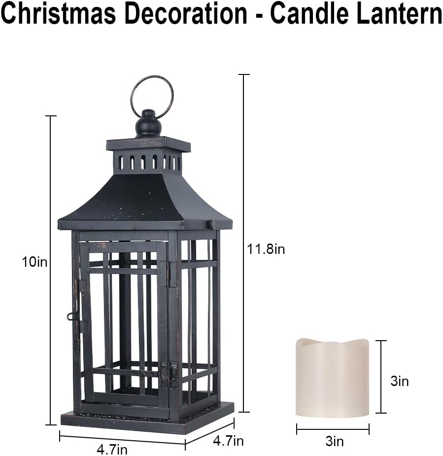 2Pack Christmas Decorations Indoor, Outdoor Christmas Led Lanterns Decorative for Table Centerpieces, Vintage Metal Hanging Candle Holder, Home Decor, Wedding, Party, Living Room, Patio, Porch