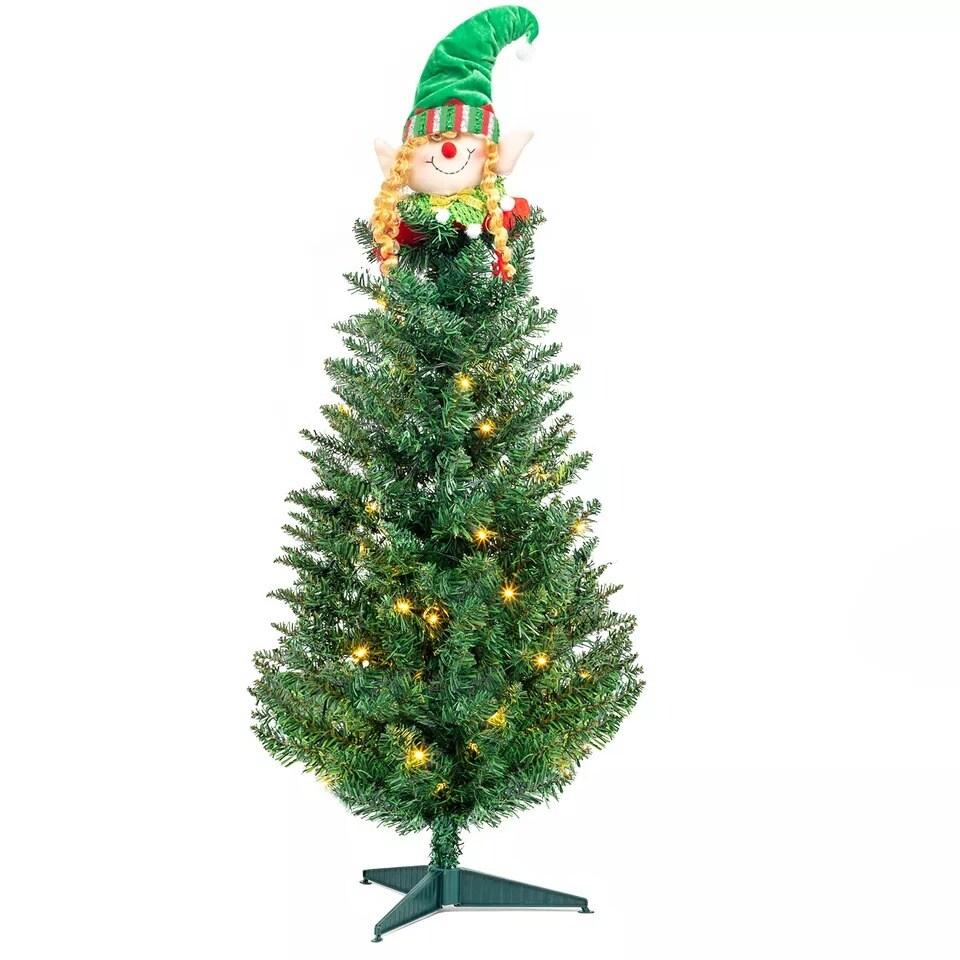 3FT Pre-Lit PVC Artificial Christmas Tree Xmas Decoration w/ 30 LED Lights