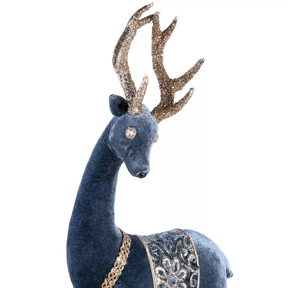 24&#x22; Blue &#x26; Gold Deer Christmas Decoration Figurine, Christmas Figure, Large