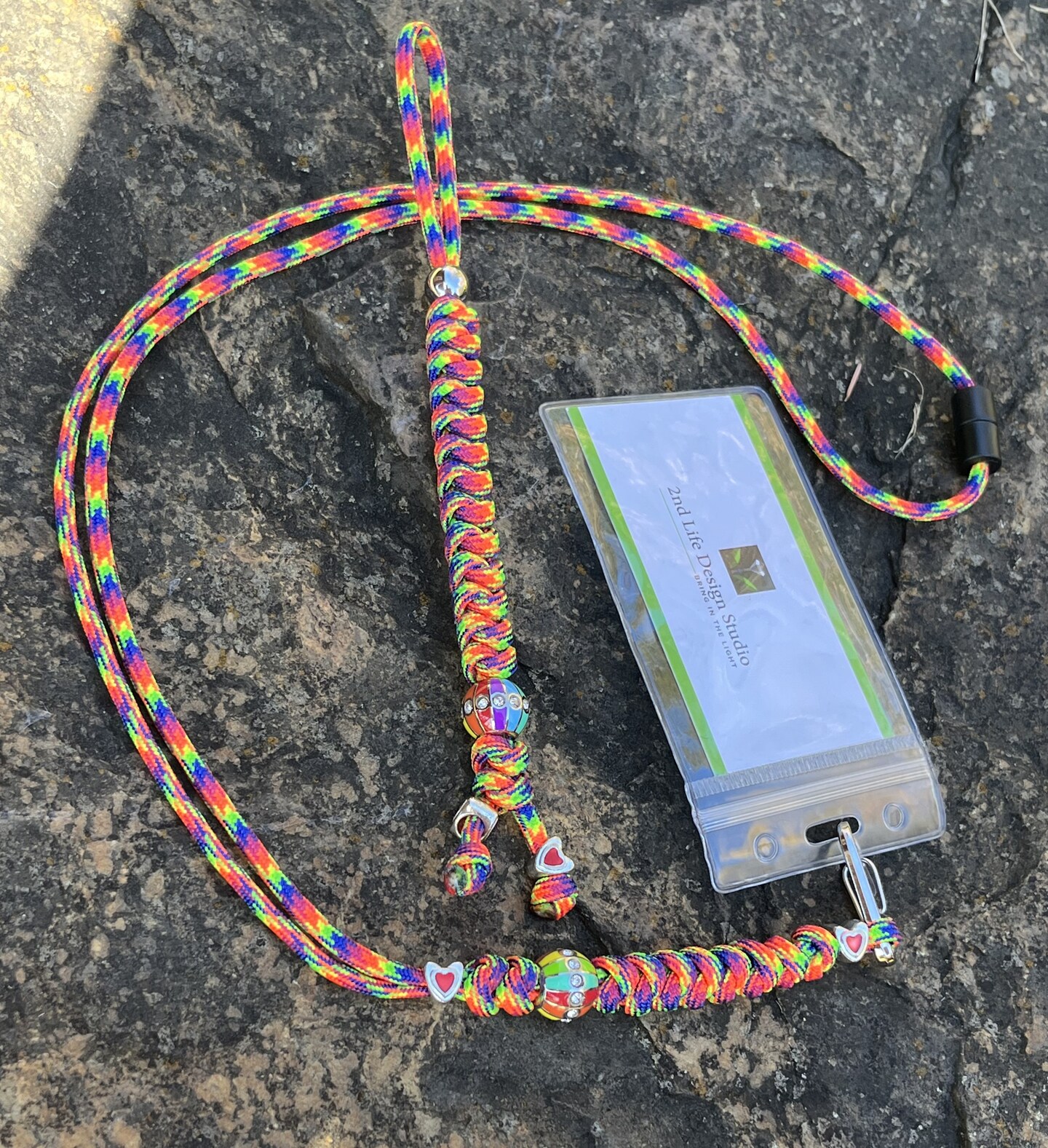 Rainbow 550 Paracord EDC Lanyard or Neck ID Badge Holder With