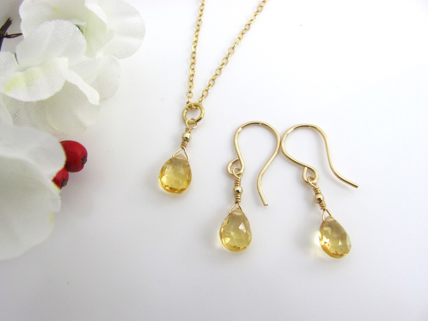 Citrine Necklace and Earring Set 14K Gold Filled November