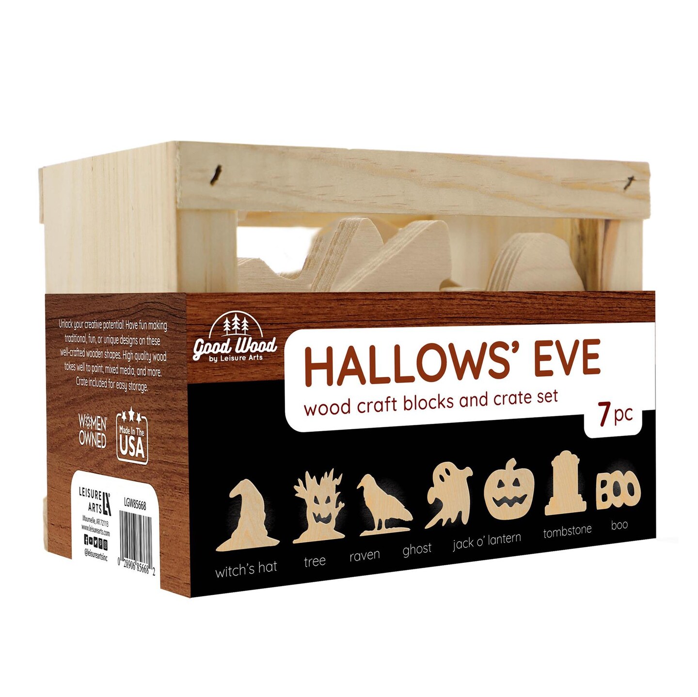 Good Wood by Leisure Arts: Hallow&#x27;s Eve Crate Set - 7 Piece Animal Wood Cutouts - Small Wooden Shapes for Crafts - Wooden Craft Shapes - wooden animals to paint