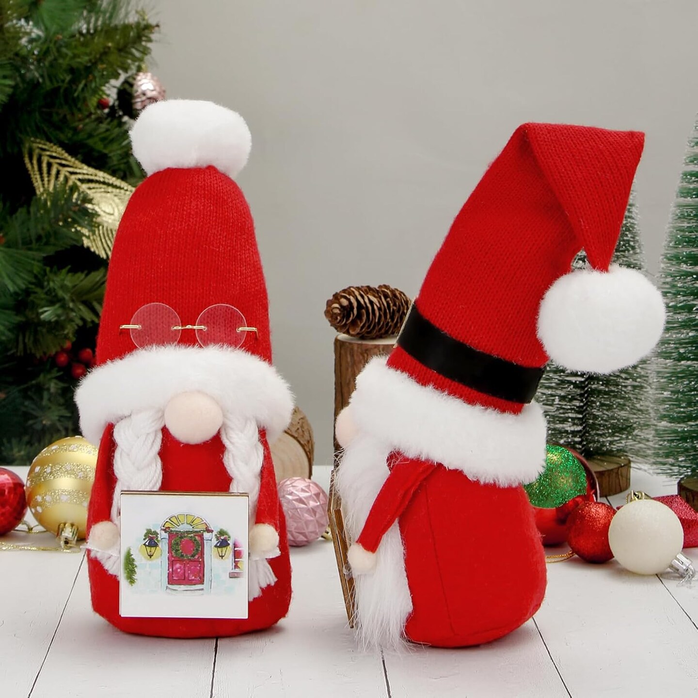 2 Pack Christmas Gnomes Decorations, Christmas Gnomes Plush Handmade Christmas Decor Gnome Gifts with Wooden Signs for Tiered Tray Table Hodiday Party Decor Christmas Elf Santa Ornaments Farmhouse