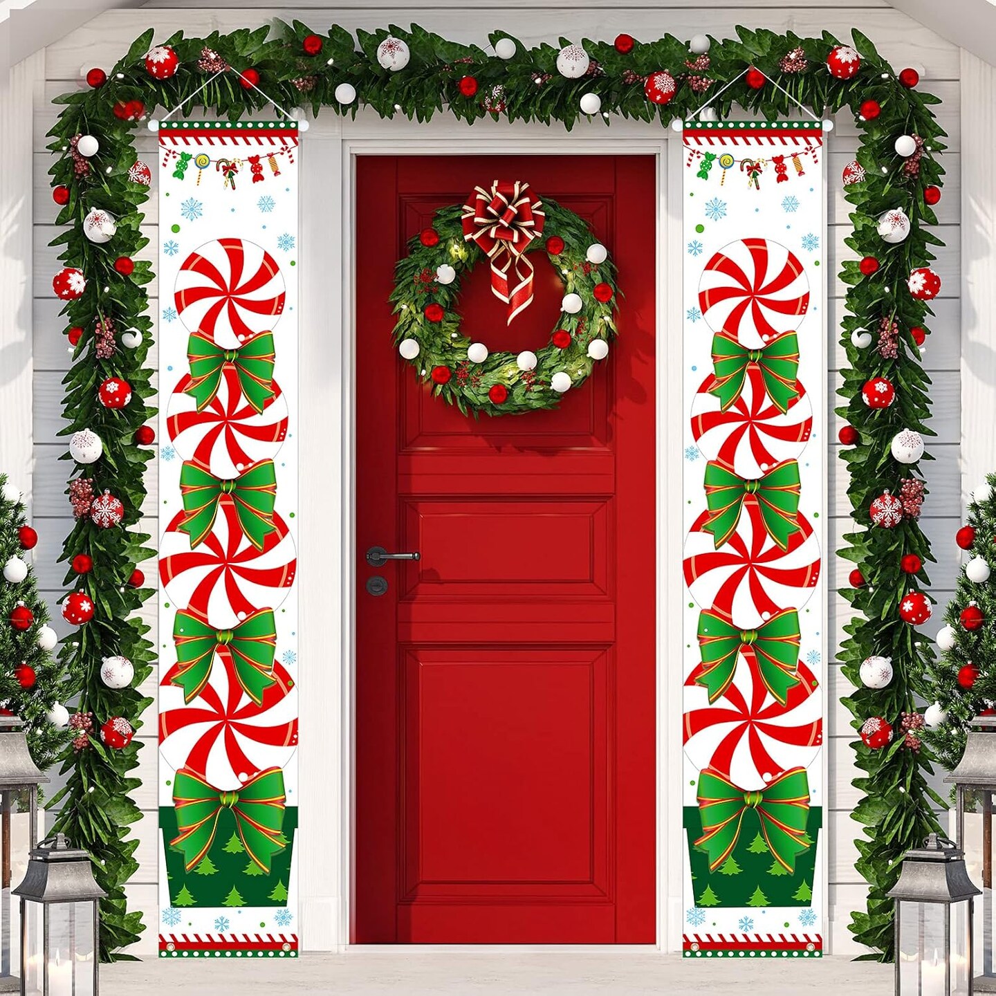 Christmas Porch Sign Banner Candy Xmas Hanging Decorations Christmas Hanging Banners Sign New Year Holiday Outdoor Indoor Christmas Decorations