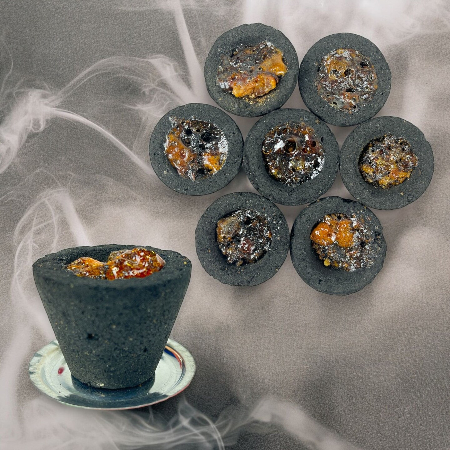 Sambrani Dhoop Cup with Burner Plate Guggal Loban Incense Black Long Lasting Aroma for Prayer Puja Meditation Spiritual Events Dhoopam for Havan Rituals - Natural Fragrance (12 Cups)