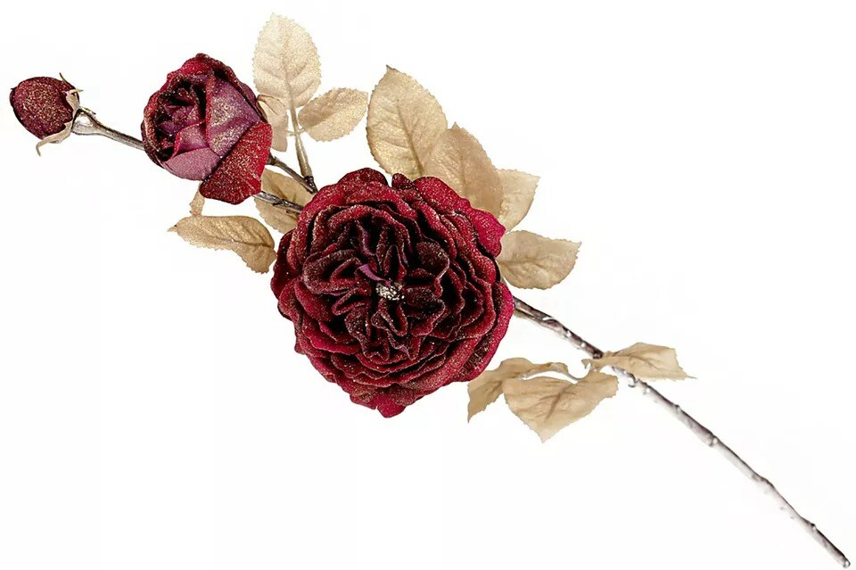 23-inch Snowy Red Roses Decorative Branch Christmas Holidays Home Decor, Wired