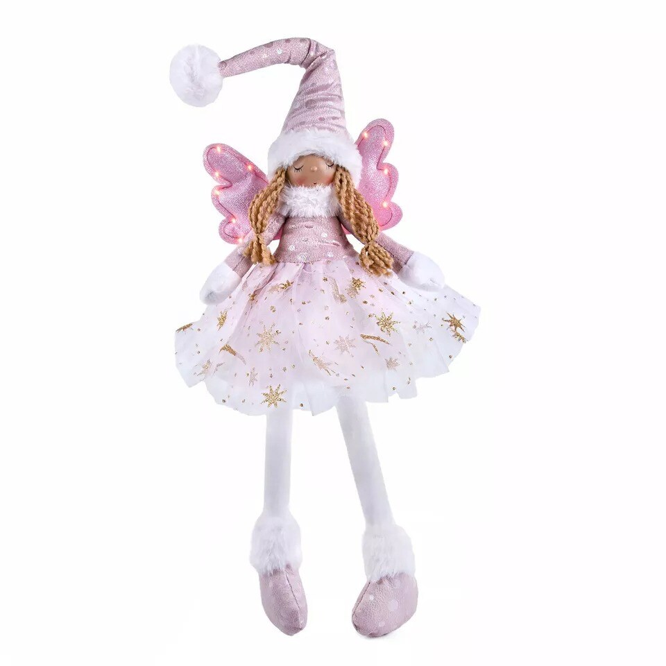 20" LED Snow Angel Handmade Christmas Doll Holiday Decorative Doll, Pink