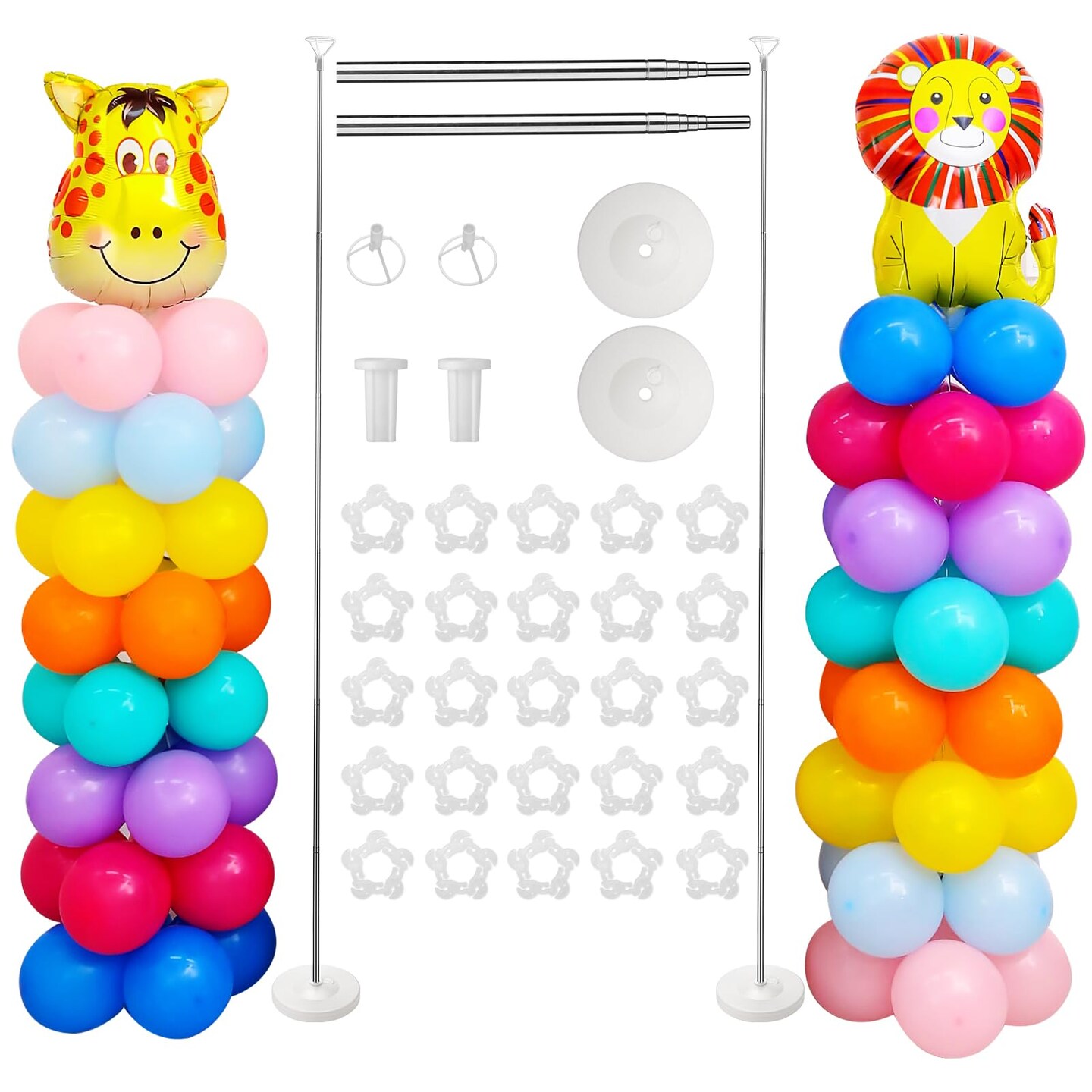 Voircoloria Balloon Stand Kit Set of 2  7FT Adjustable Height Balloon Column Kit for Floor with Metal Telescopic Pillar for Halloween Thanksgiving Day New Years 2025 Gender Reveal Party Decorations