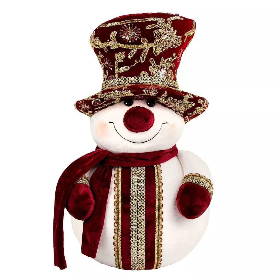 20&#x22; Red &#x26; Gold Snowman Christmas Decoration, Christmas Tree Figurine, Doll