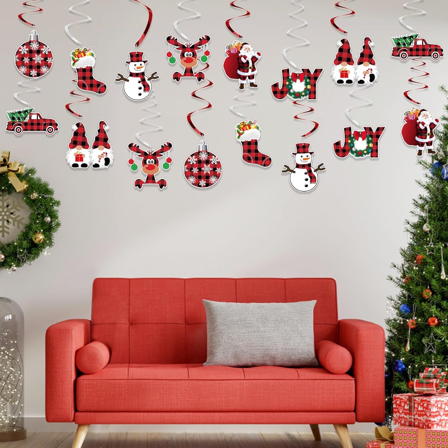 Buffalo Plaid Merry Christmas Banner Christmas Ceiling Hanging Streamers