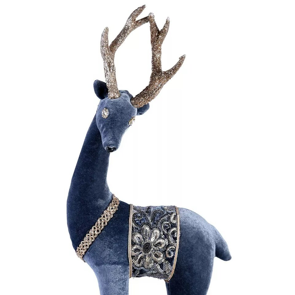 24&#x22; Blue &#x26; Gold Deer Christmas Decoration Figurine, Christmas Figure, Large