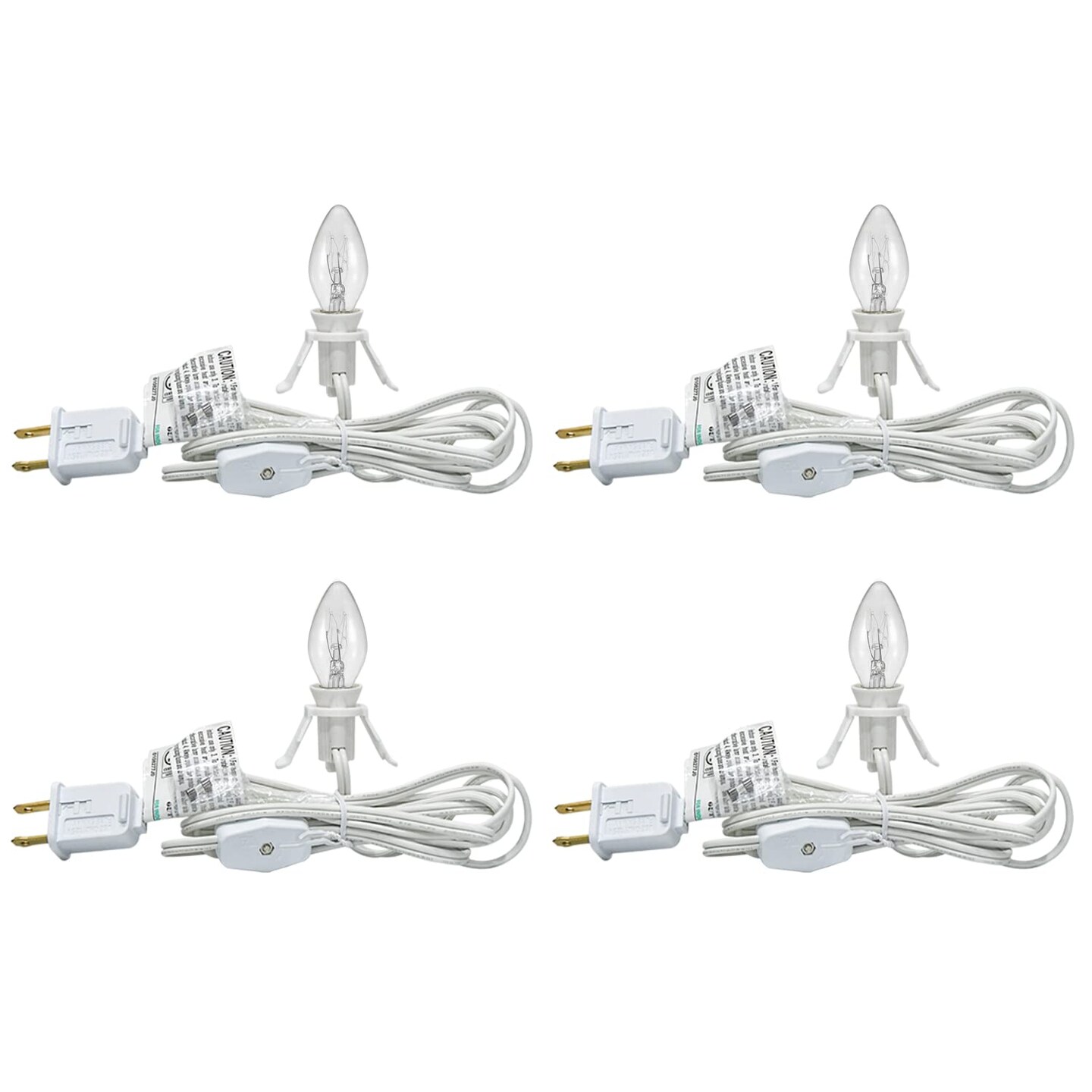 4 Sets Accessory Cord with One Light Bulb  6 Feet UL Listed White Cord Christmas Village Lights with On/Off Switch Plugs  C7 Clip-in Lamp for Christmas Halloween Craft House Village Salt Lamp Decor