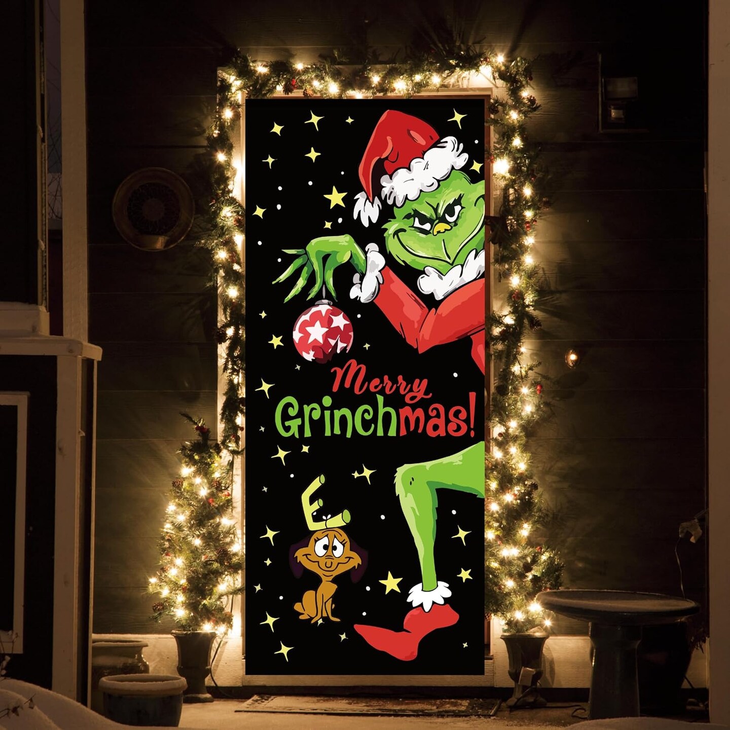 Grinch Door Cover Decorations for Christmas