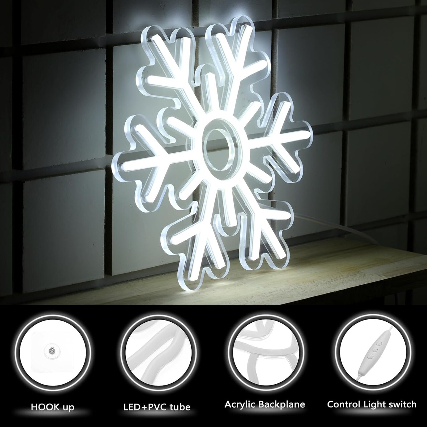 3 Pcs Christmas Neon Sign White Snowflake Neon Sign Christmas Window Decorations Light up Room Sign LED Neon Sign Light USB Wall Bar Living Room Decor for Winter Party Home Bedroom Office Art