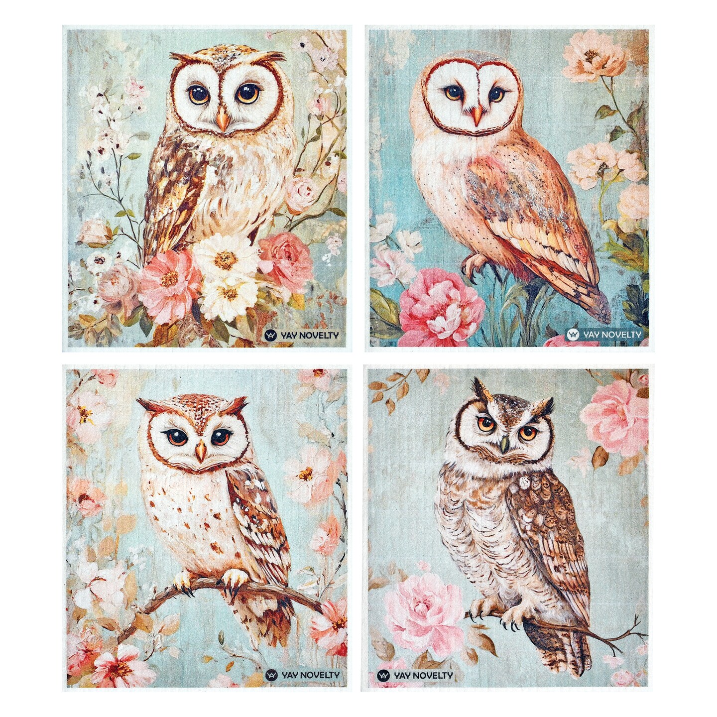 product name is 12-Pack Eco-friendly Reusable Swedish Dishcloth, Reusable Cleaning Wipes, Absorbent Cleaning Cloth, Compostable - Vintage Owl